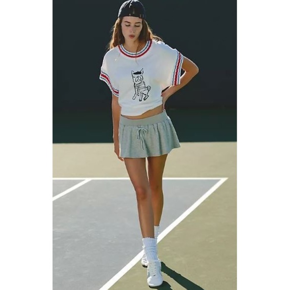 Anthropologie Daily Practice Pup Tee Oversized Small French Bulldog White